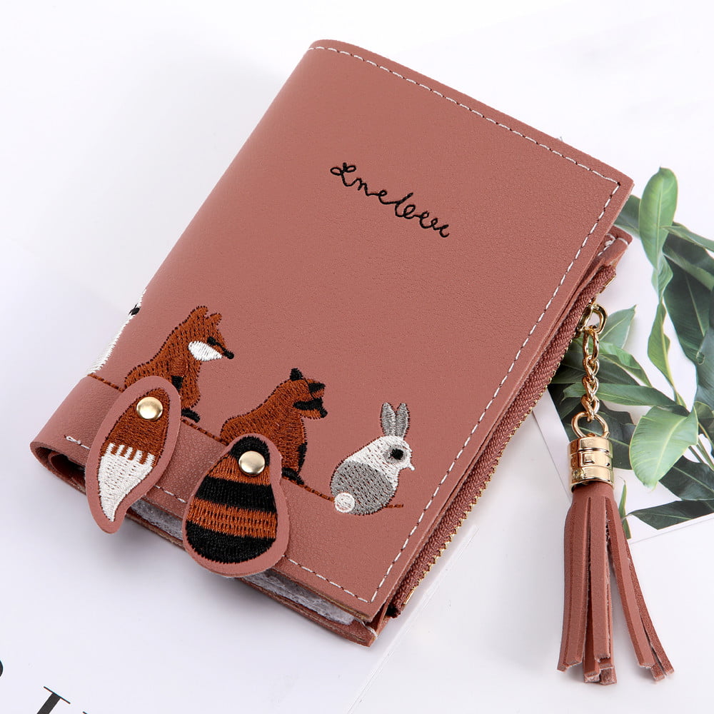 Lovers Foxes Genuine Leather Girl Zipper Wallets Clutch Coin Phone For Women