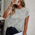 thumbnail image 5 of USSUMA Womens 2022 Summer Casual T-Shirts Leopard Print Petal Short Sleeve Tops Loose Comfy Blouse Lightweight Cute, 5 of 8