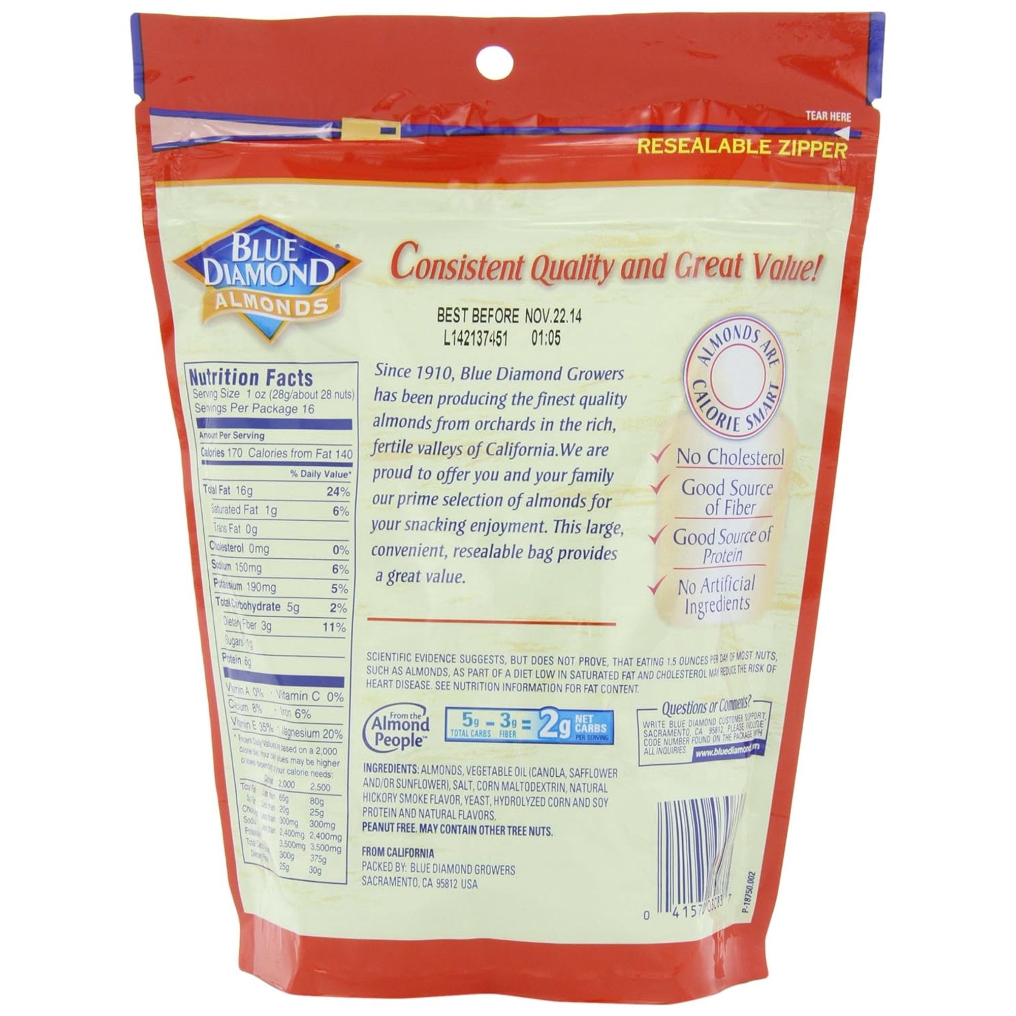 Blue Diamond Almonds Gluten Free Smokehouse Flavored Snack Nuts, 16oz (4 Pack)