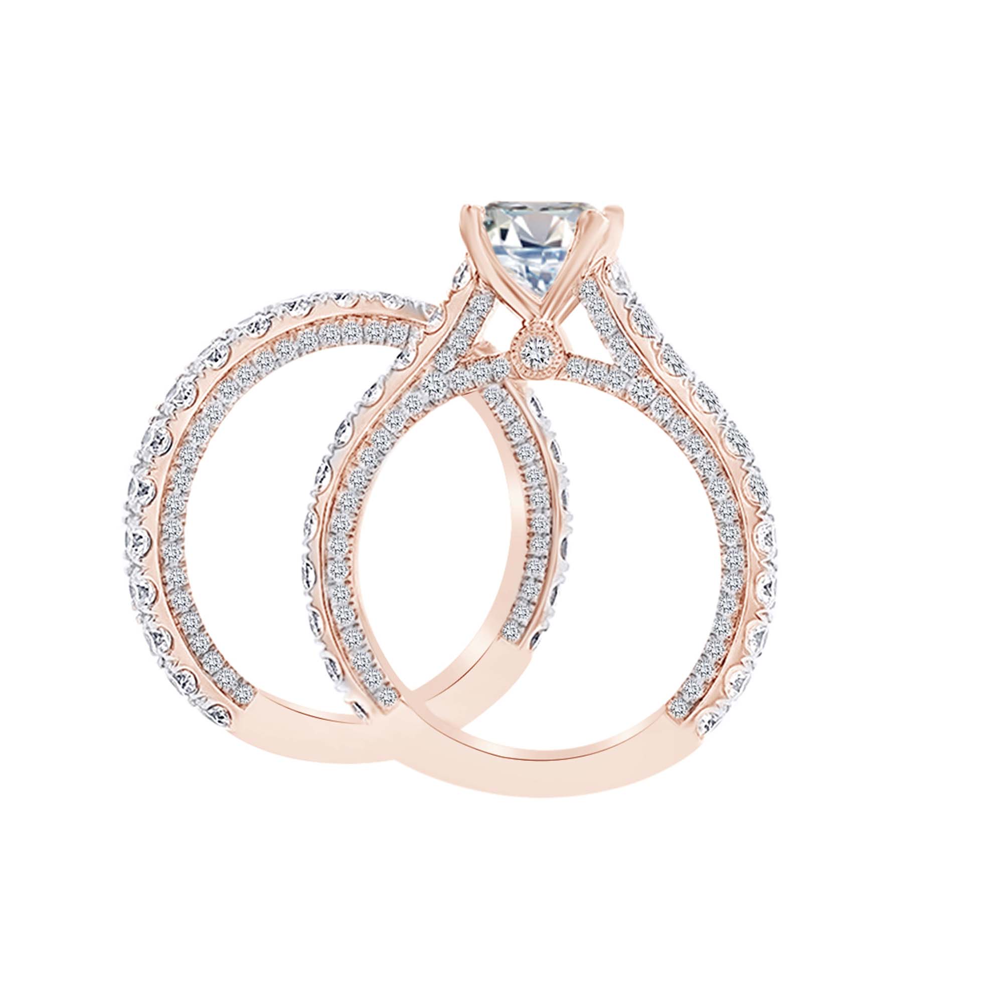 AFFY 2.35 Carat Round Shape White Natural Diamond Semi Mount Wedding Engagement Ring Set 18K Solid Rose Gold Ring Size-9.5