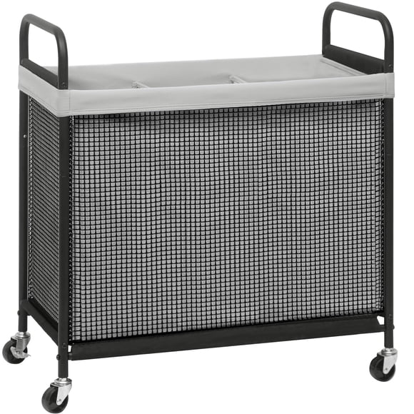 Canasto para ropa STORAGE MANIAC de 120 L, 3 compartimentos, con ruedas