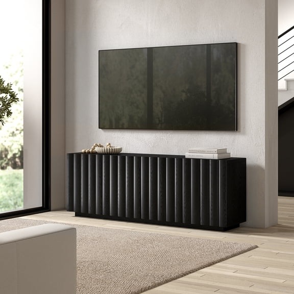 Evelyn&Zoe Molly Rectangular Fluted TV Stand for TV's up to 75" in Black Grain