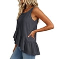 thumbnail image 6 of Pounoo Tank Tops for Women Round Neck Sleeveless Diagonal Ruffle Uneven Hem Tank Plain Crinkle Fabric Sleeveless Tops for Women Flowy Loose Fit Beach Vacation Soft Cute Summer Tops, 6 of 7