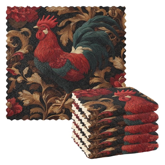 6 Pieces of Kitchen Towels 11x11Inch Kitchen Dish Cloths Kitchen Dish Towels Reuseable Cleaning Cloths Beautiful Big Rooster