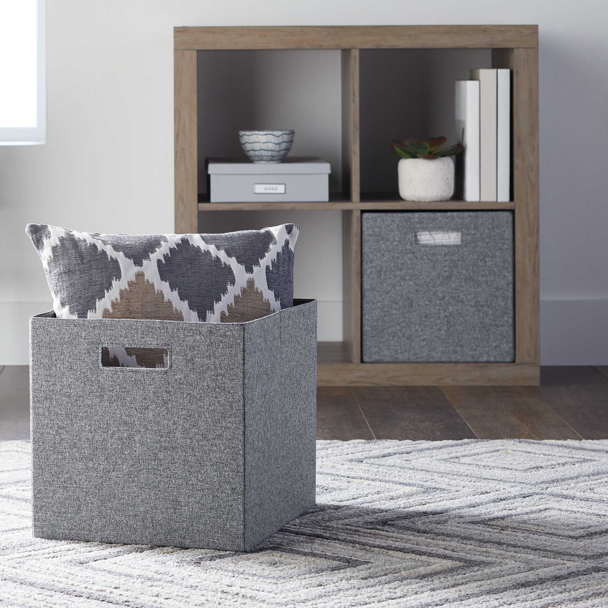 Better Homes & Gardens Fabric Cube Storage Bins, Gray, 2 Pack, 12.75 in x 12.75 in x 15 in