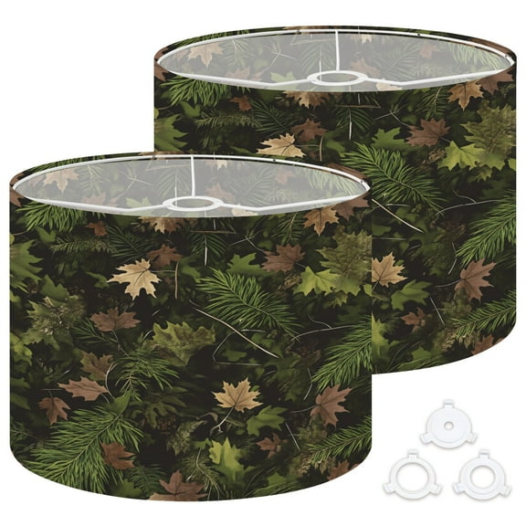 Lamp Shades Set of 2 Easy Assembly Realistic camouflage Conifer leaves Useable for Drum Lampshades for Table Lamps Floor Lamps Pendant Light 13"x13"x10" Replacement Lamp Shade