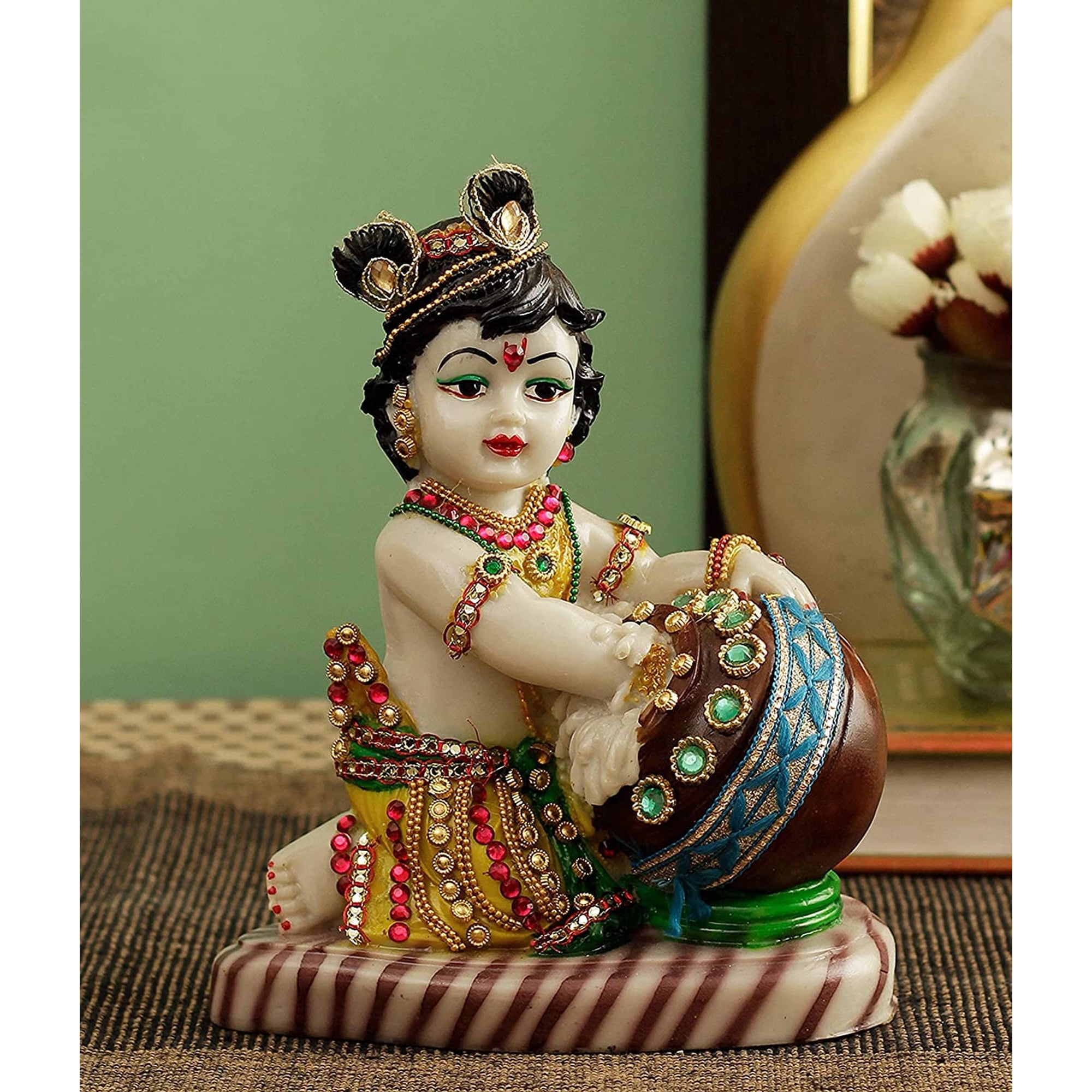 Tied Ribbons 7” Krishna Statue - Handcrafted Resin Krishna Idol - Divine Baby Krishna Sculpture for Home Décor