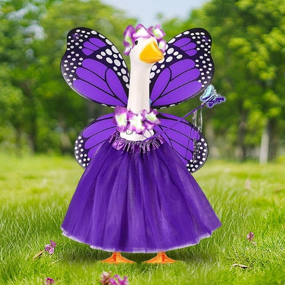 MOAOASPER Garden Goose Outfit, 23in Butterfly Goose Clothes, 4 Pcs Waterproof Patio Goose Costume, Daily & Holiday Yard Decor