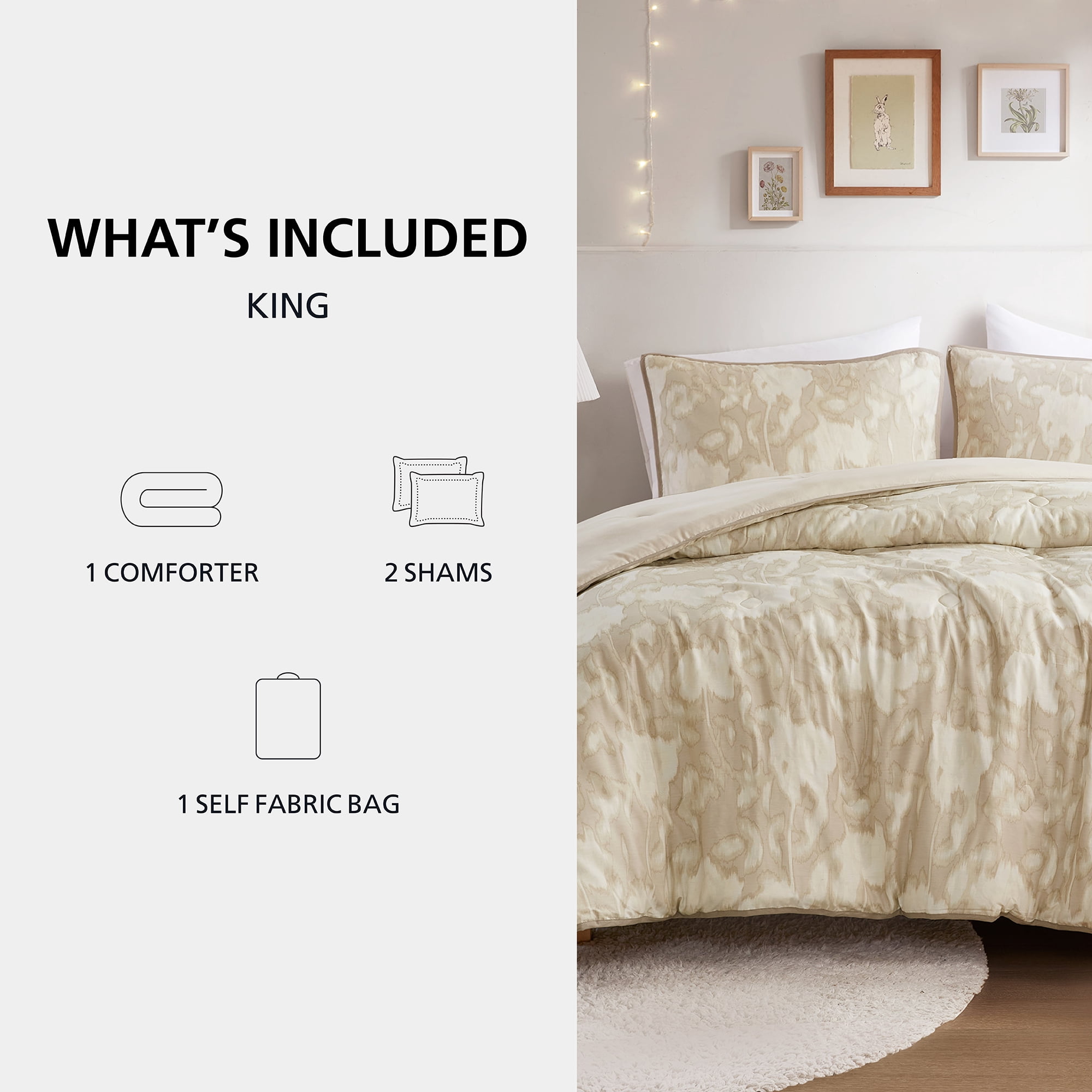 Mainstays Blurred Rose 3-Piece Beige Comforter Set, King