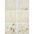 thumbnail image 6 of Women Deep V Neck Button Front Knit Mini Dress Elegant Short Sleeve Ribbed Flowy Hem A-Line Short Dress Cream White S, 6 of 9
