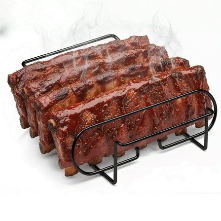 Bohorizon Rib Rack, Rack of Ribs, Holds 4 Rib Racks for Grilling and BBQ, Non-Stick, Pack of 1, Black