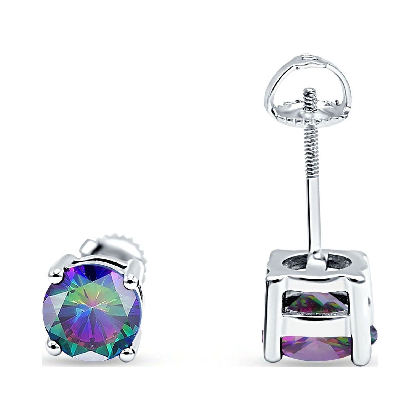 3mm Solitaire Screw Back Stud Earring Round Simulated CZ Solid 925 Sterling Silver