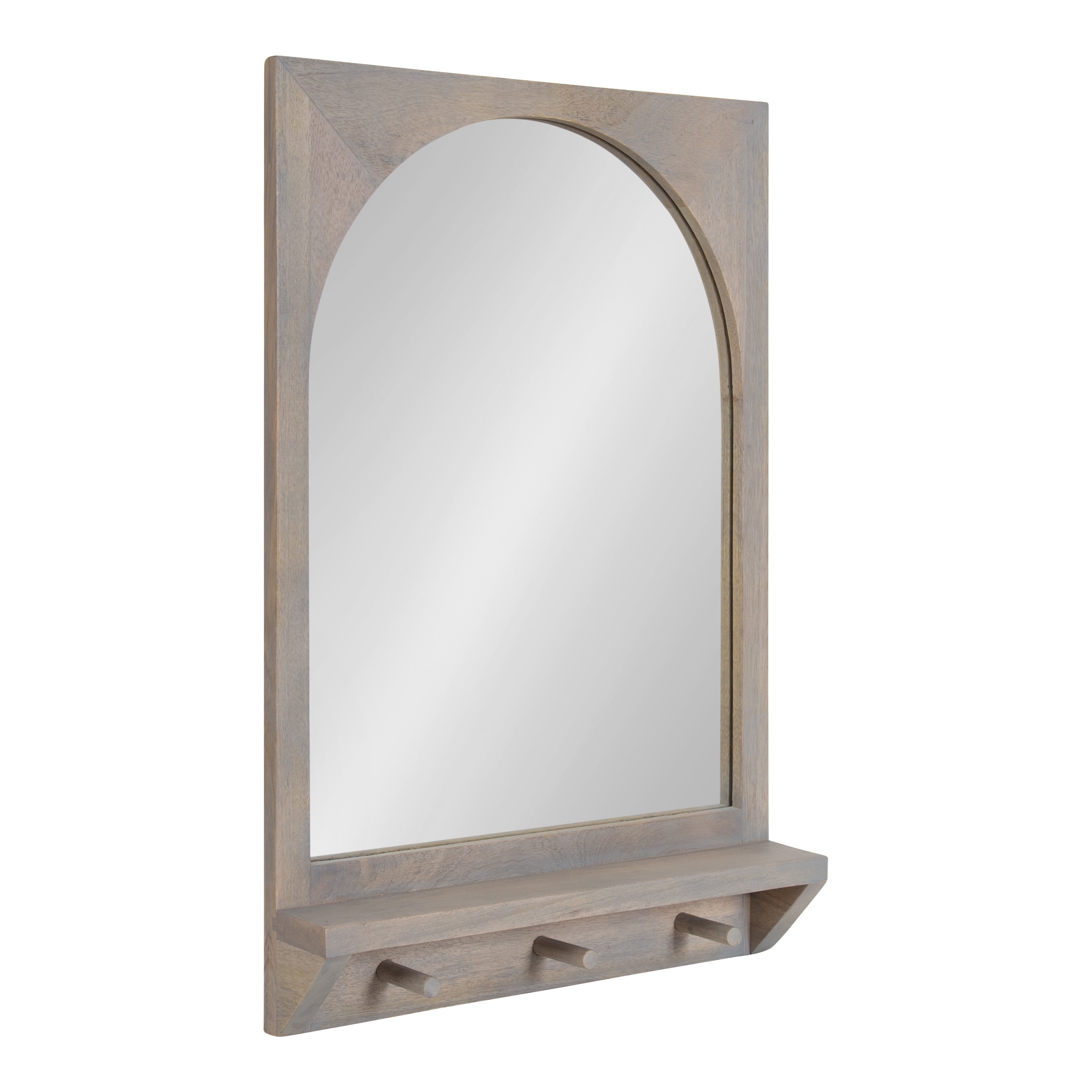 Homecho Bathroom Mirror with Shelf and 3 Hooks, Wooden Wall