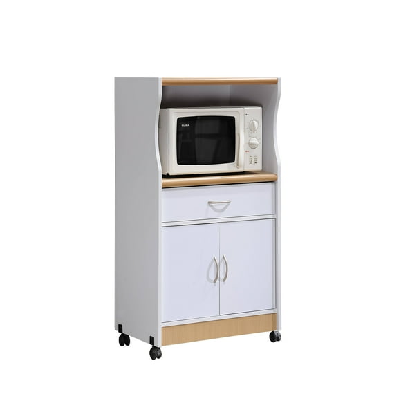 Hodedah Wheeled Microwave Island Cart with Drawer, White