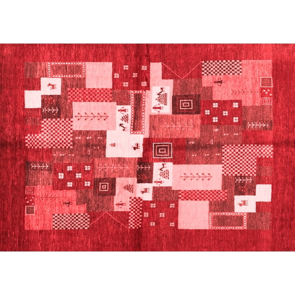 Ahgly Company Indoor Rectangle Abstract Red Contemporary Area Rugs, 5' x 8'