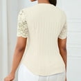 thumbnail image 5 of ClodeEU Womens Lace Trim Short Sleeve Button Down V Neck Casual Fashion Shirts Beige,Womens Plus S, 5 of 5