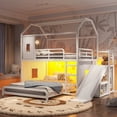 thumbnail image 3 of Harper & Bright Designs Full over Full Bunk Bed with Storage Cabinet and Hanging Rod, Metal Bunk Bed Frame with Slide & Ladder, House Bunk Bed with Curtain, Guardrails and LED Light Strip, White, 3 of 16