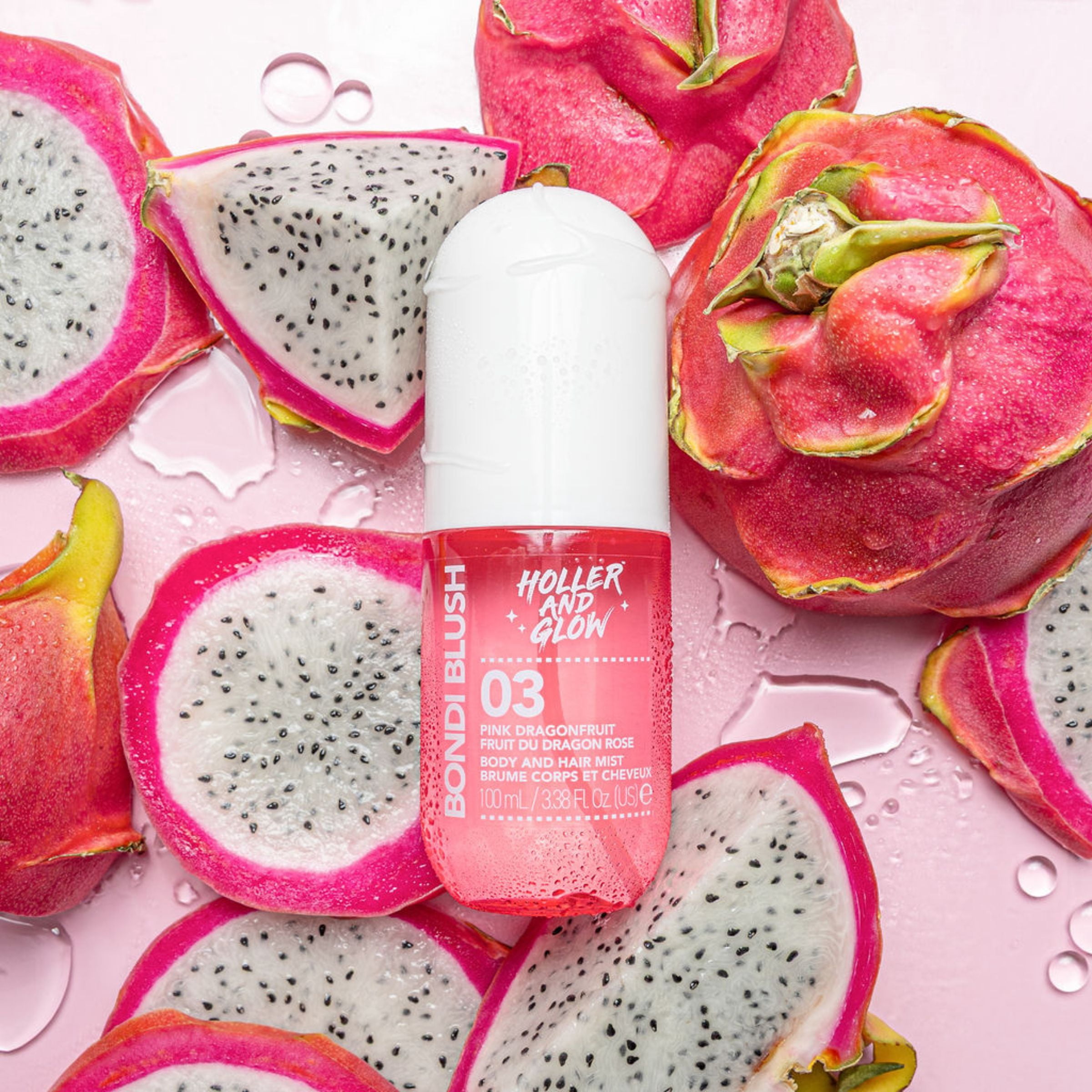 Holler and Glow Bondi Blush Pink Dragon Fruit Body & Hair Mist, 100 ml/3.38 fl oz