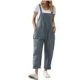 thumbnail image 2 of Horkkom Bib Overalls Women Linen Sleeveless Long Pants with Pocket Jumpsuits Casual Solid Color Rompers Gray L, 2 of 9