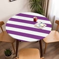 thumbnail image 5 of Classical Stripe Elastic Fitted Round Table Cover Purple Waterproof Outdoor Tablecloth for Holiday Party, Picnic, Patio & Dining Fits Tables Up to 55"-60", 5 of 8