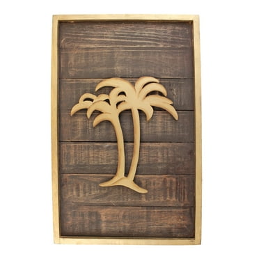 Beachcombers Pine Wood Wall Decor Decoration With Palms  Multi