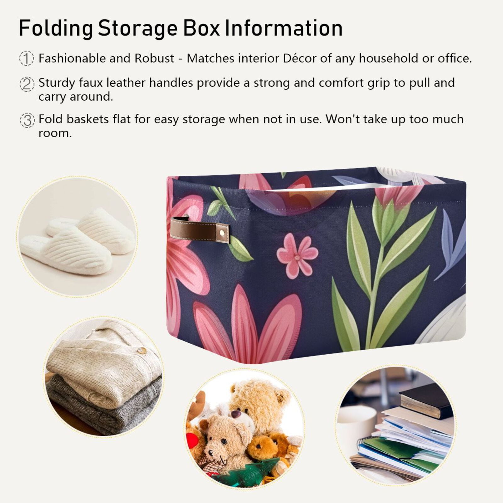 Rabbit Flowers Easter Eggs Storage Bins Baskets With Handles Storage Box Clothes Organizer Organization Toys