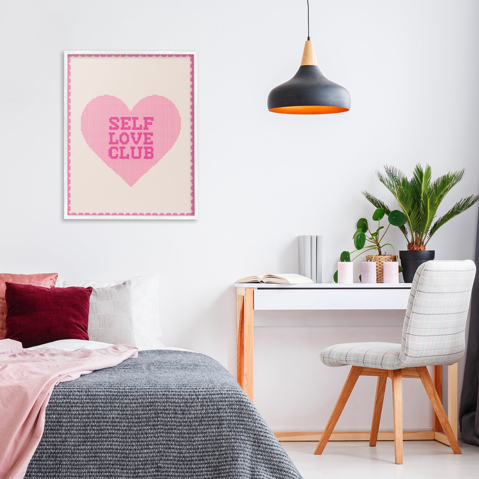 Stupell Industries Self Love Club Pixel Heart White Framed Giclee Art, design by Lil' Rue