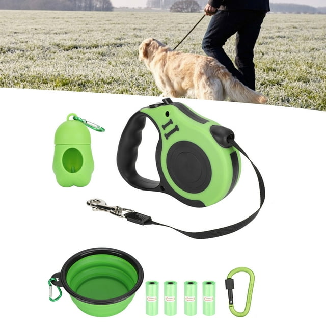 Retractable Dog Leash, Lightweight 5M Retractable Dog Leash Set With Folding Bowl Dispenser Rubbish Bags Buckle For Dogs Running Walking Training
