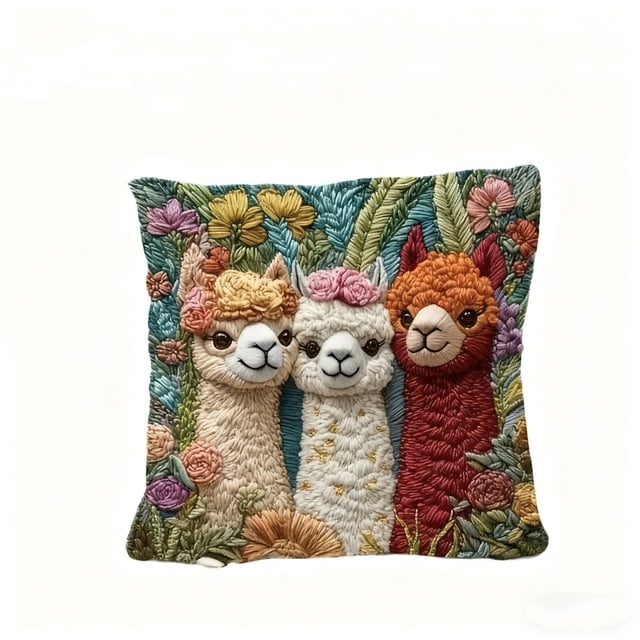 Decorative Pillow Covers 2D Flat Printed Rainbow Alpaca Pillowcase Soft Polyester 45X45 Cm for Sofa Bed Couch Insert Not Included