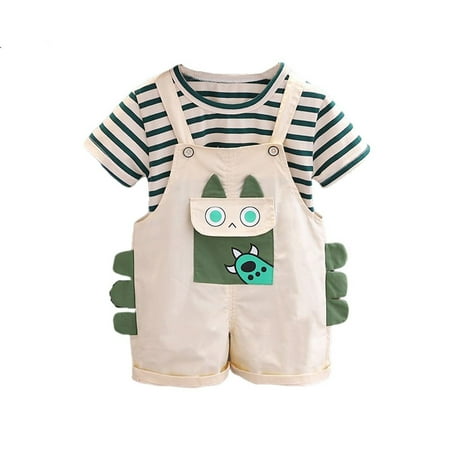 

SZXZYGS Boys Shirts Boys and Girls Baby Summer Suit Colorful Striped Tops Animal Cartoon Print Suspenders Shorts Casual Suit