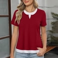 thumbnail image 2 of ZHYou 2 in 1 Layered Short Sleeve T Shirts for Women Casual Loose Fit Crew Neck Color Block Summer Tops Red L, 2 of 6