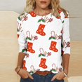 thumbnail image 2 of Tops Para Mujer Tops Con Estampado Navideño Camiseta Suelta de Moda Blusa de Manga Tres Cuartos Cuello Redondo Casual Odeerbi  ODB179387, 2 of 5