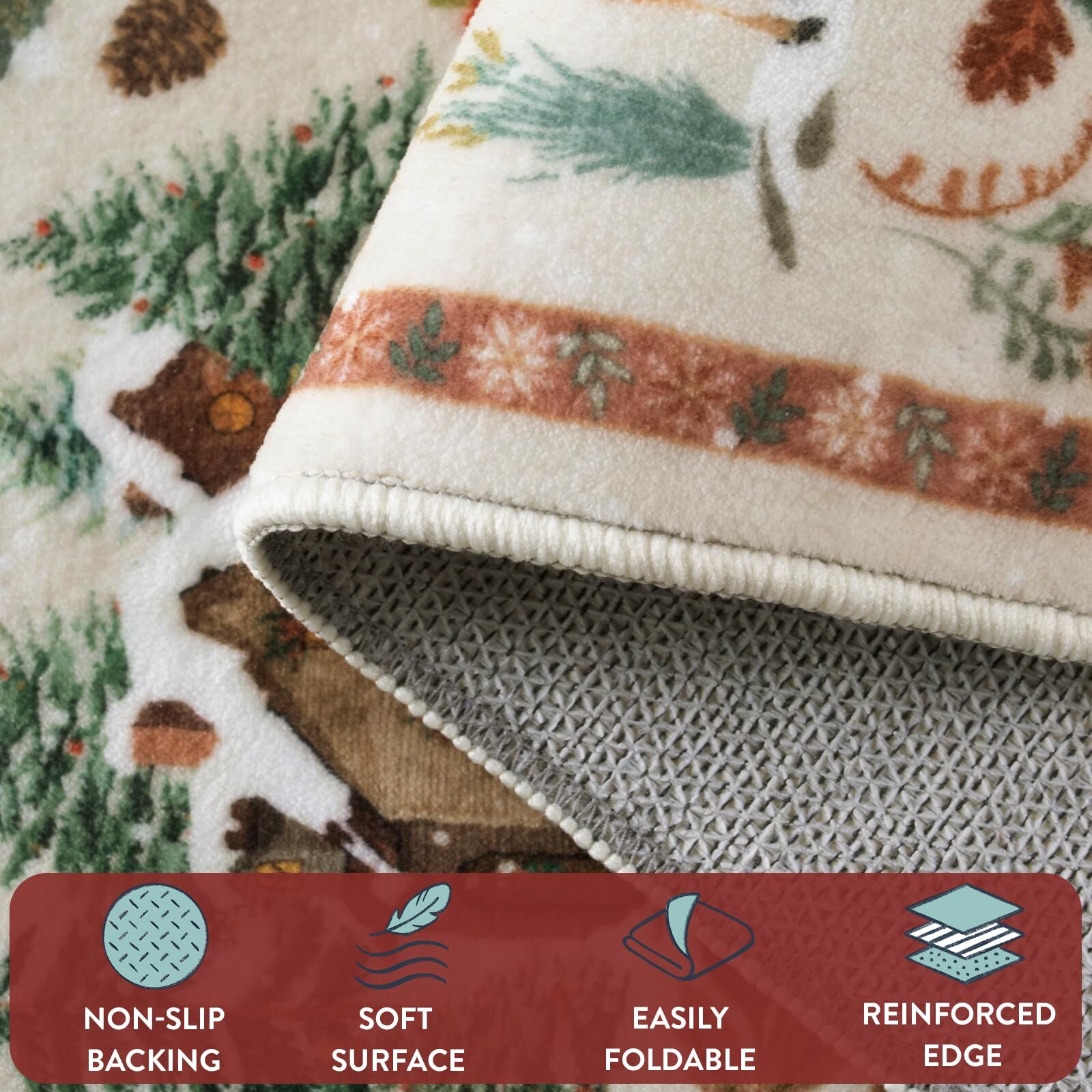 Wonnitar 8x10 Christmas Area Rug, Washable Soft Large Rug for Living Room, Non Slip Low Pile Bedroom Rug Xmas Tree Indoor Floor Carpet for Dining Room Winter Holiday Decor, Beige