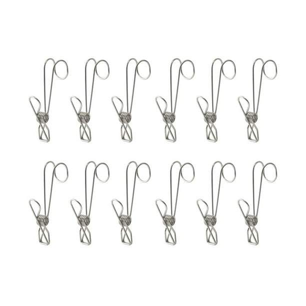 12 pinzas de acero inoxidable para colgar ropa, multiusos, resistentes al viento, para tendedero.