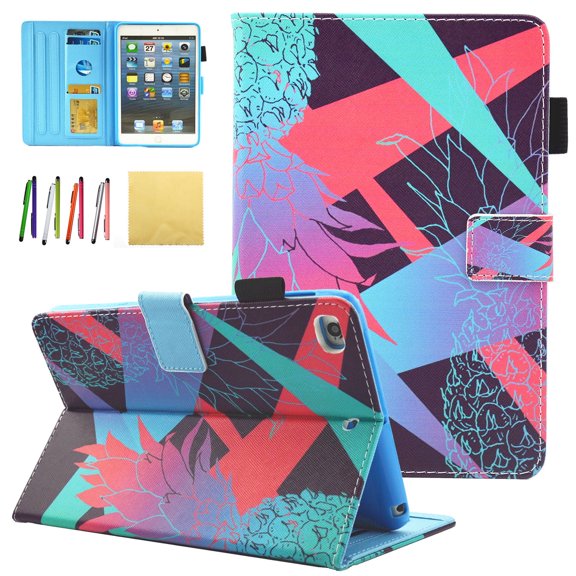 iPad Mini Case, iPad Mini 1 2 3 4 Case - Allytech Premium PU Leather Folio Stand Cover with Auto Wake/Sleep for Apple iPad Mini 1/ Mini 2/ Mini 3/ Mini 4, Colorful Pineapple