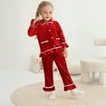 thumbnail image 5 of GYRATEDREAM Baby Girl Pajamas Ruffled Pajamas Set Long Sleeve Lapel Collar Button Down Top Shirt Pants 2 Piece Velvet Sleepwear Nightwear, 5 of 9