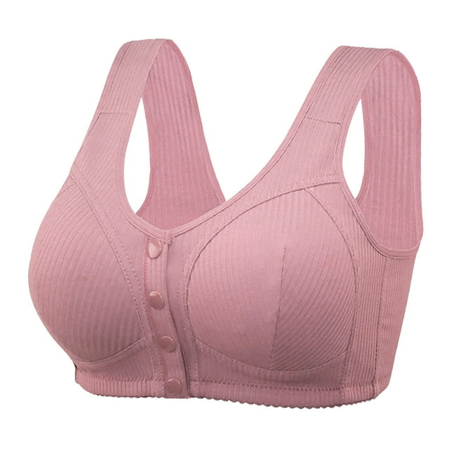 UNITWRY Plus Size Bras for Old Women Without Underwire Front Closure Bra Breathable Comfortable Snap Closing Senior Wireless Ribbed Bras