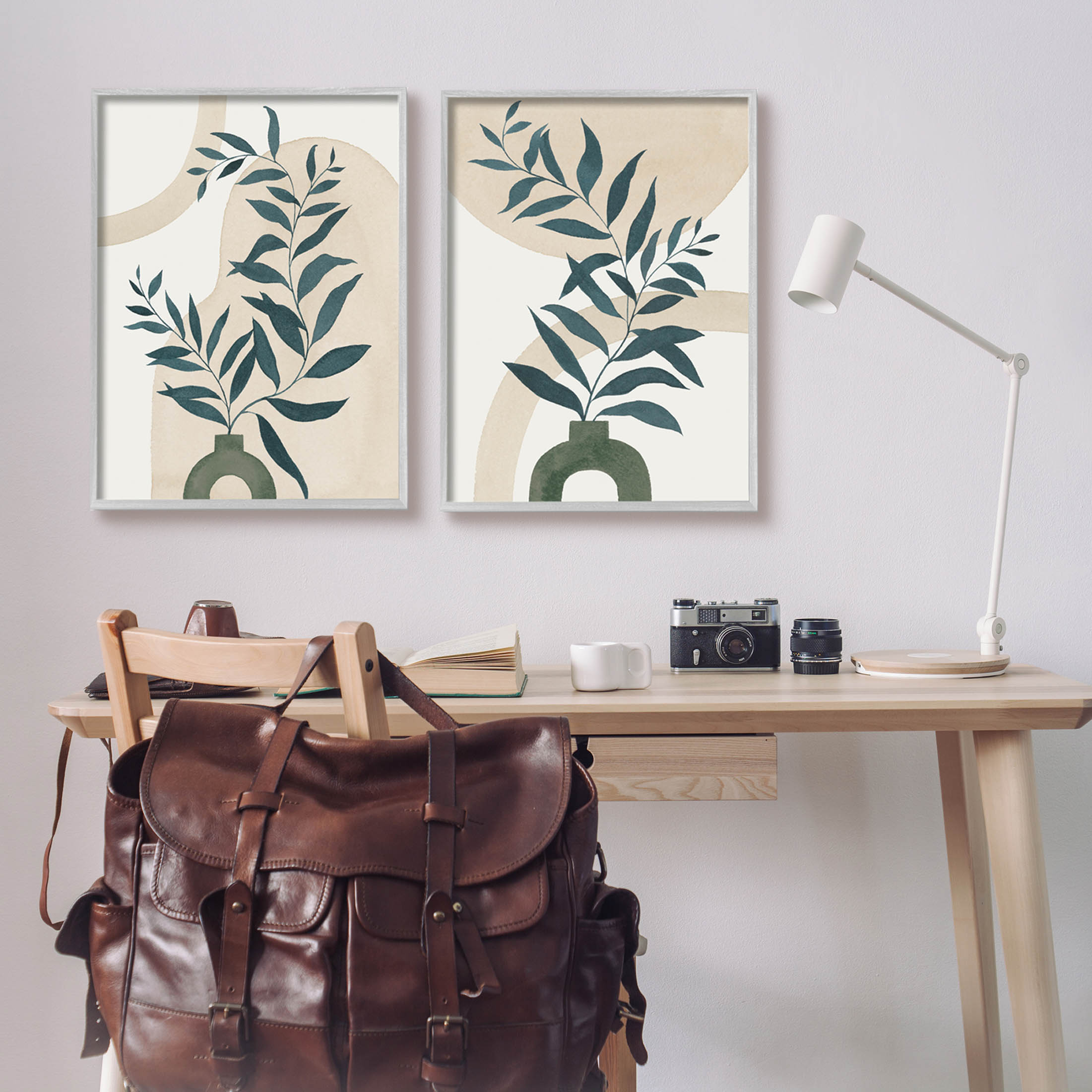 Stupell Industries Nordic Herb Vase Shapes Graphic Art Gray Framed Art Print Wall Art, Set of 2, Design by Grace Popp