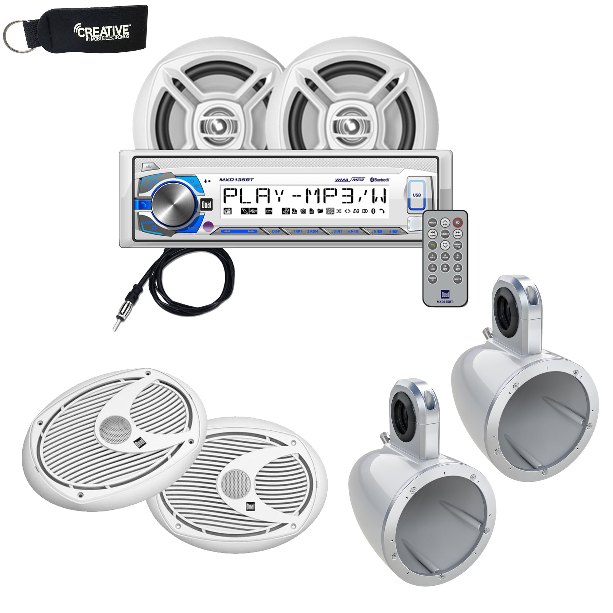 Marine Bluetooth Audio Kit with Dual Radio Receiver w/ USB, Aux (no CD