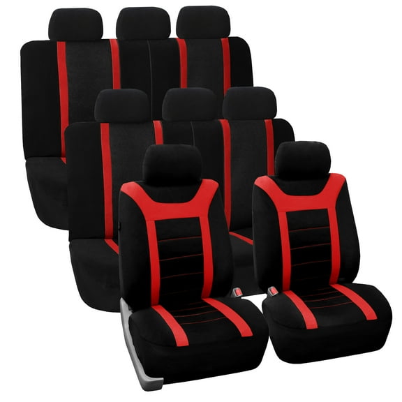 FH Group Red and Black Airbag Compatible and Split Bench Sports 8 Seaters Car Van Seat Cover, Full Set