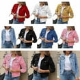 thumbnail image 2 of Womens Button Down Long Sleeve Cropped Denims Jean Jacket With Pockets, 2 of 5