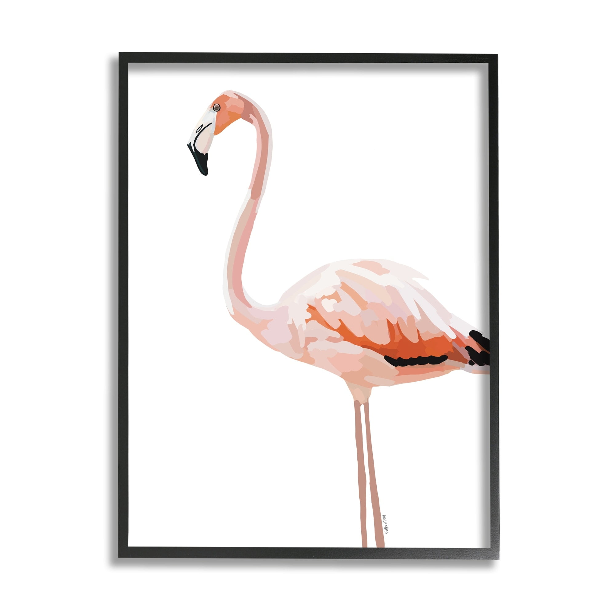 Stupell Industries Tropical Pink Flamingo Bird Casual Animal Design Graphic Art White Framed Art Print Wall Art, Design by Amelia Noyes