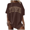 thumbnail image 1 of Camiseta informal holgada con estampado de letras para mujer talla grande: camiseta cómoda y elegante con estampado gráfico para el día a día, 1 of 5