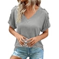 thumbnail image 2 of ClodeEU Women's V Neck Short Sleeve Button Top ,Solid Color Casual Loose Blouse Gray,Womens Plus XL, 2 of 7