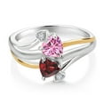 thumbnail image 2 of Gem Stone King 925 Silver and 10K Yellow Gold Ring Heart Shape Pink Moissanite and Garnet Red (1.12 Cttw, Size 5), 2 of 3