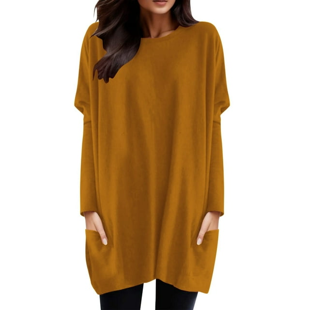 T-Shirts pour Femmes Décontractés Confortables Manches Longues Col Montant Manches Longues Thermiques Manches Longues Col Rond T-Shirts Longs avec Plis