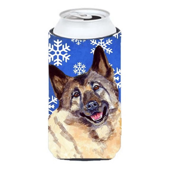Norwegian Elkhound Winter Snowflakes Holiday Tall Boy bottle sleeve Hugger