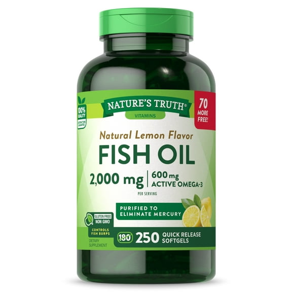 Fish Oil Omega 3 | 2000 mg | 250 Softgels | Burpless | Lemon Flavor | by Nature's Truth