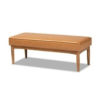 Arvid Mid-Century Modern Tan Faux Leather Upholstered and Walnut Brown Finished Wood Dining Bench