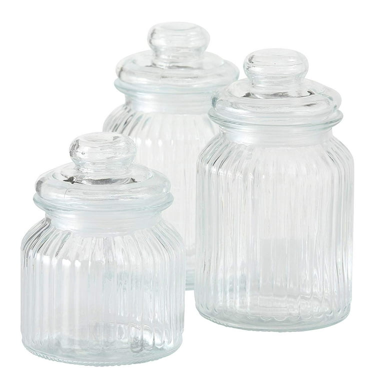 Ribbed Glass Containers with Lids Set of 3